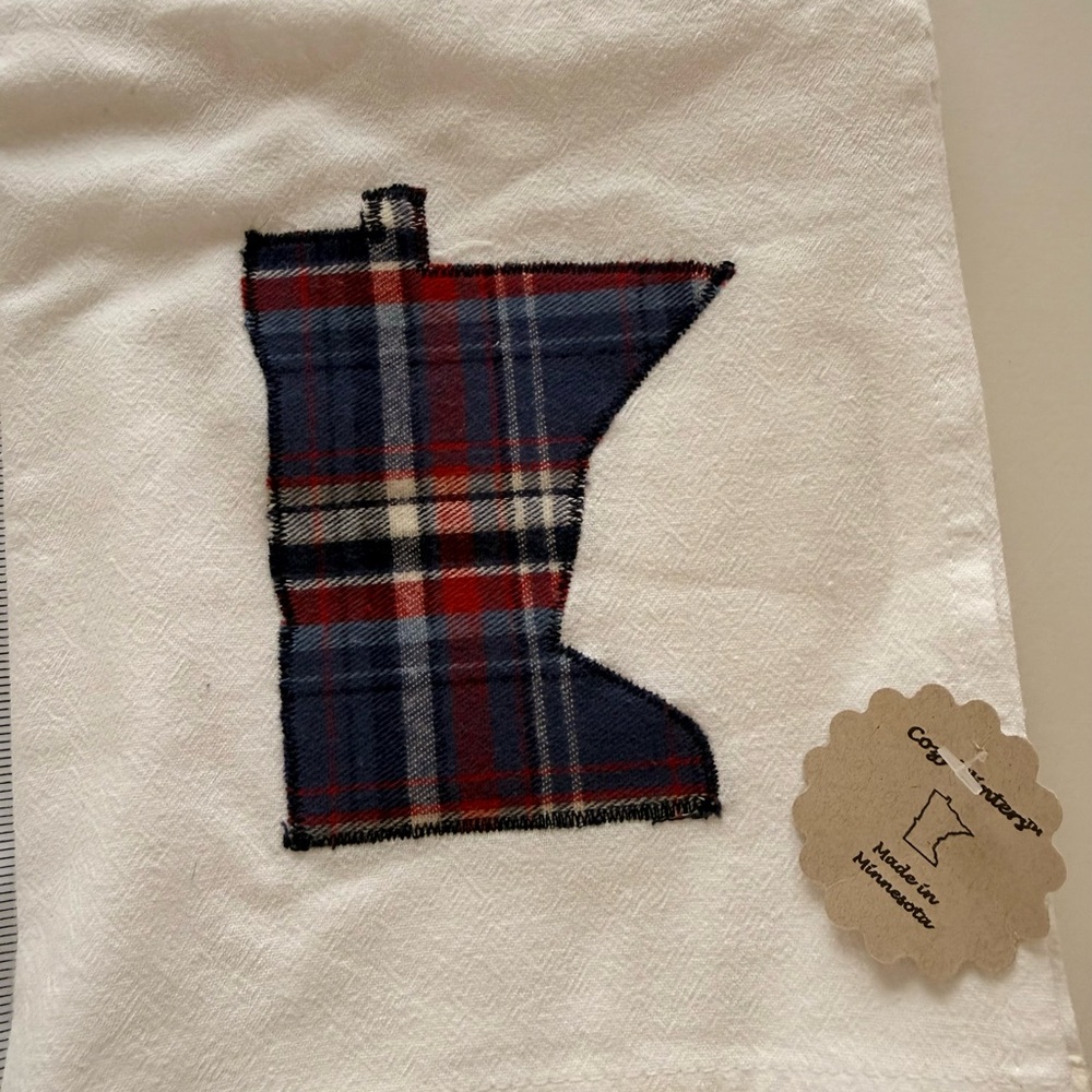 Minnesota Plaid Appliqué Tea Towel - Navy, Red, White